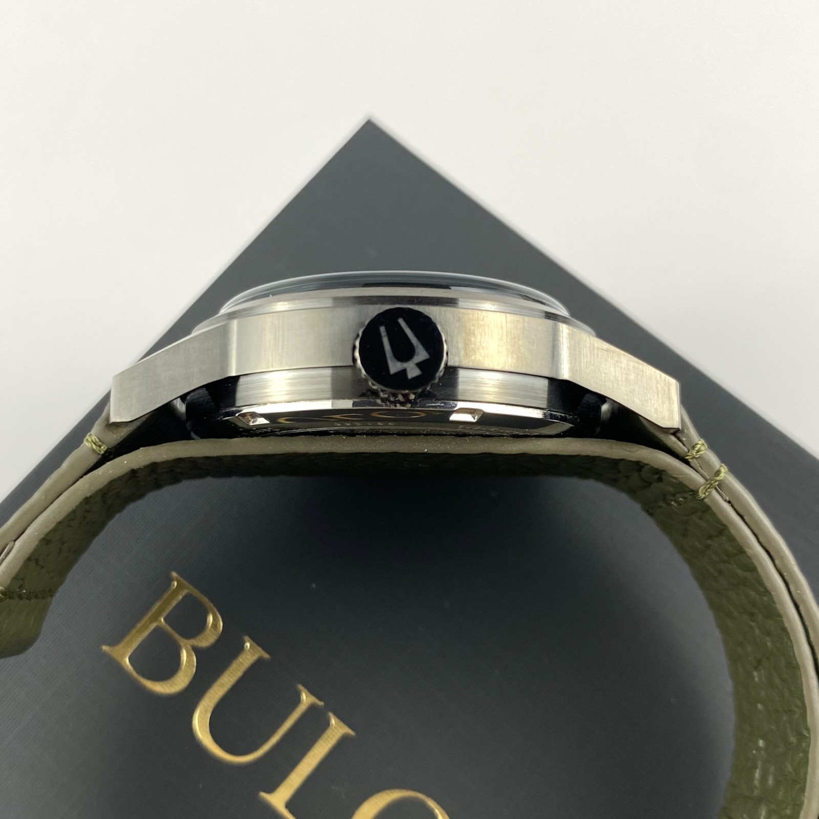 Bulova Hack Men’s 98A255 Military Automatic Black Dial Green Leather Strap Watch