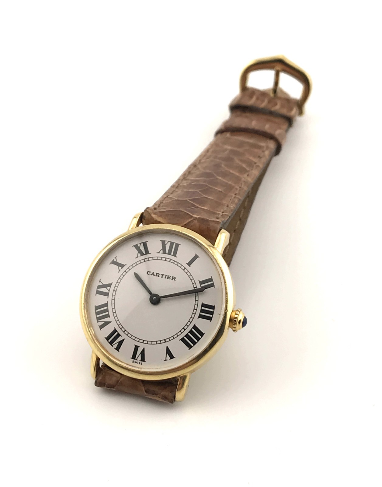 VINTAGE 1978 CARTIER ROUND UNISSEX PRE-MUST 18K ELECTROPLATED 29.5MM- HAND-WIND