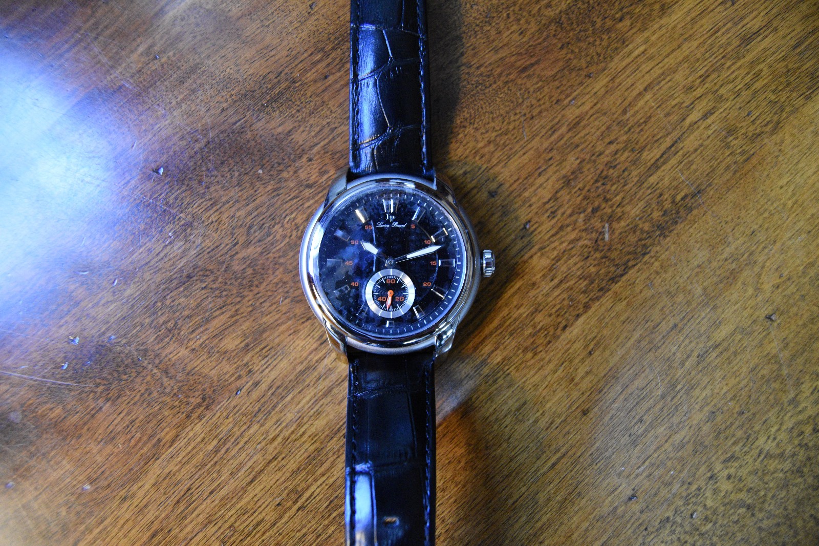 NOS! lucien piccard Duval watch black large 50mm carbon fiber style dial 100m