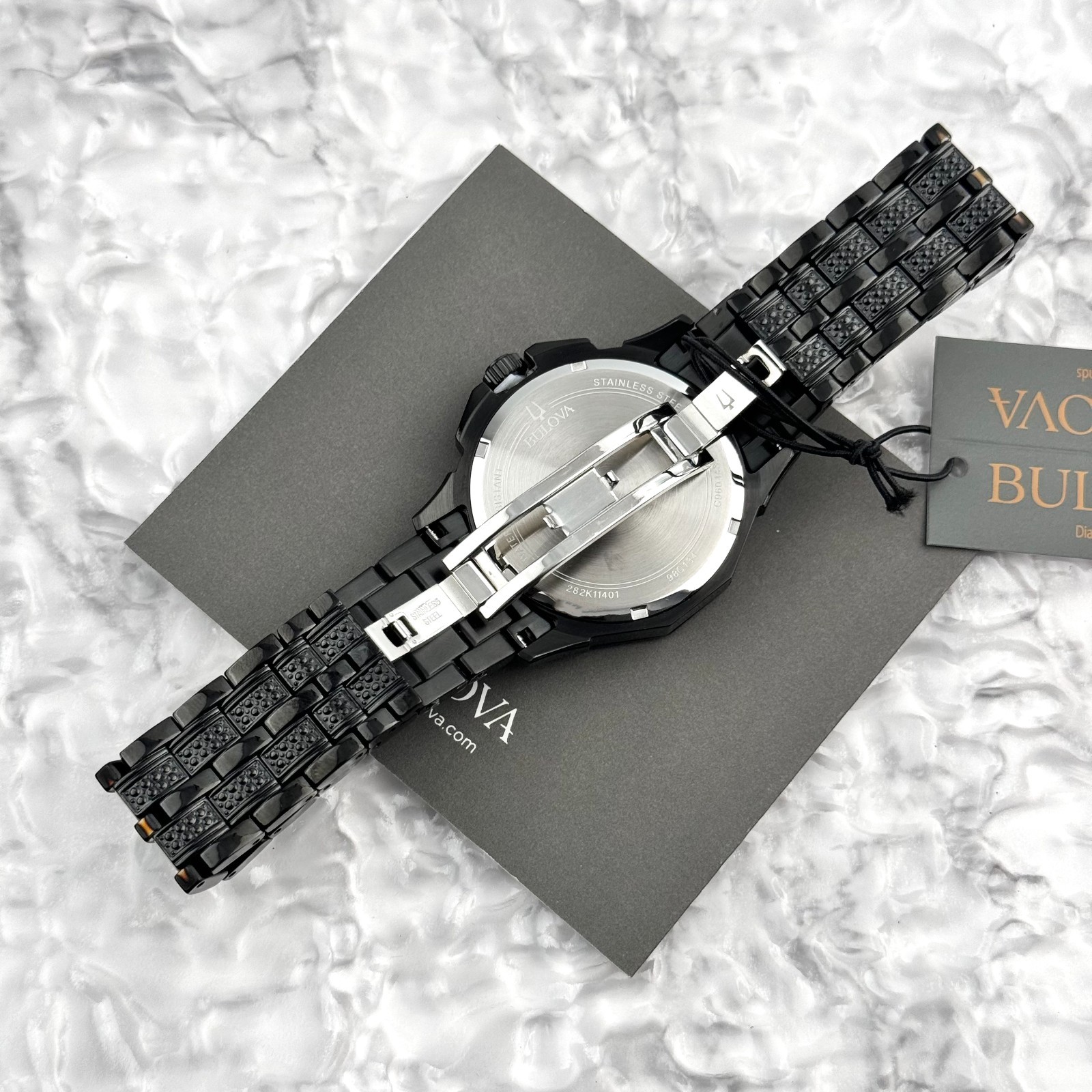 Bulova Octava Crystal Black Pave Dial Stainless Steel Quartz Men’s Watch 98C134