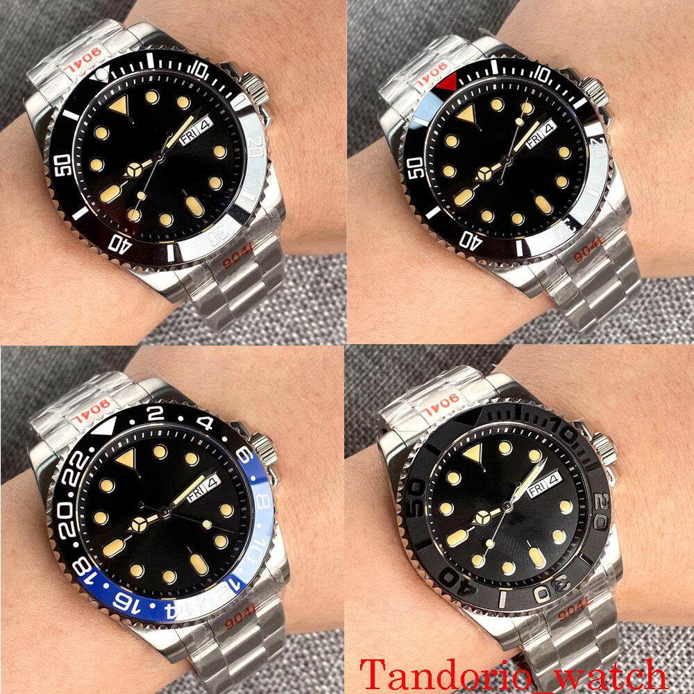 Tandorio NH36A 40mm Black Sterile Dial Sapphire Crystal Screw Crown Oyster Strap