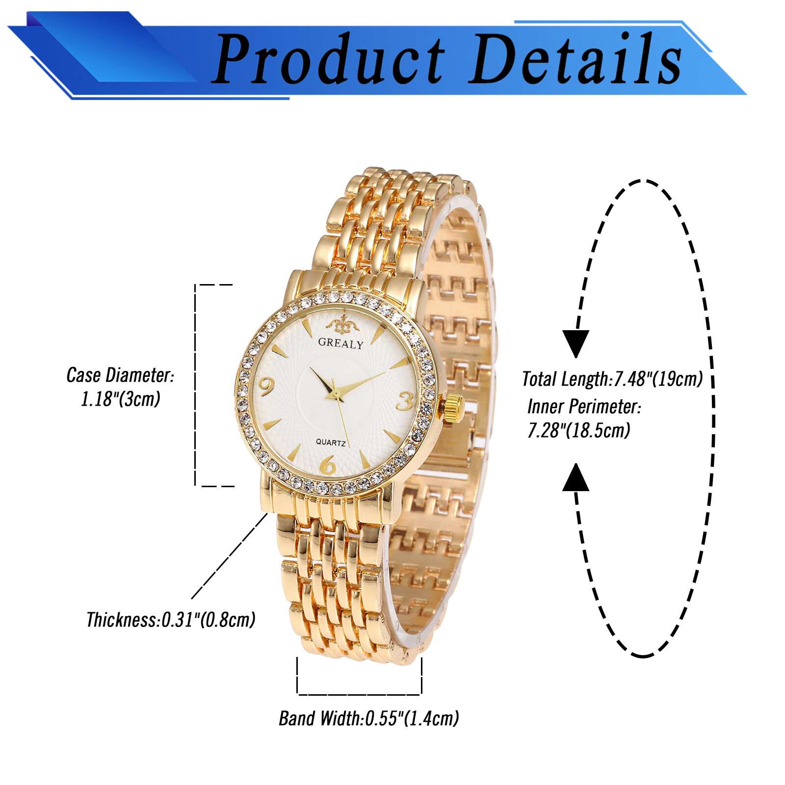 Couple Men Women Luxury Simple Cubic Zirconia Quartz Wrist Watch Stainless Steel
