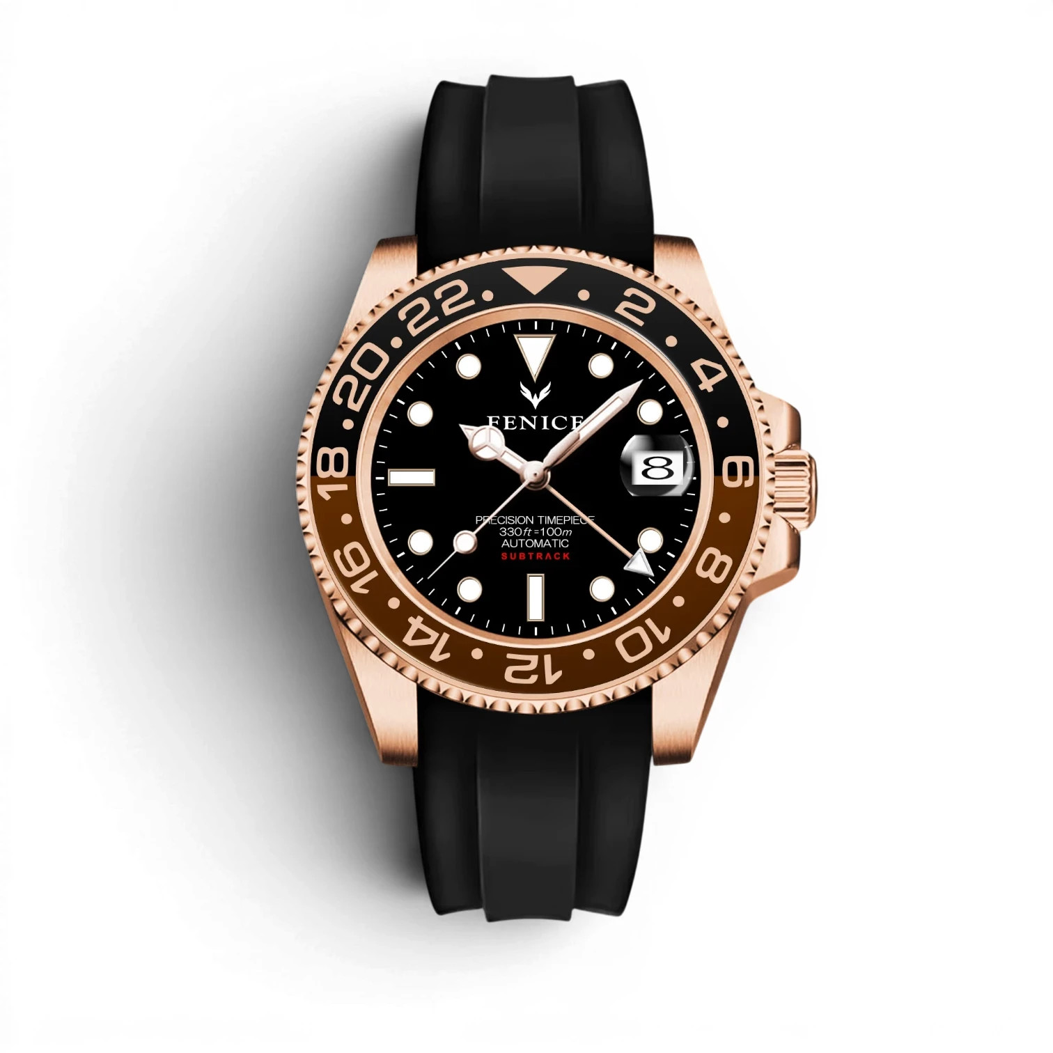 Fenice Subtrack GMT Automatic Watch NH34 Seiko 10ATM Rose Gold 40 mm