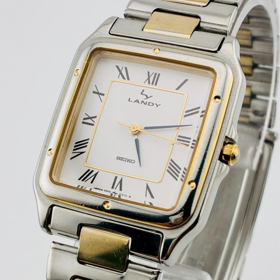 SEIKO LANDY Ladies Wristwatch Square Gold Silver Combo