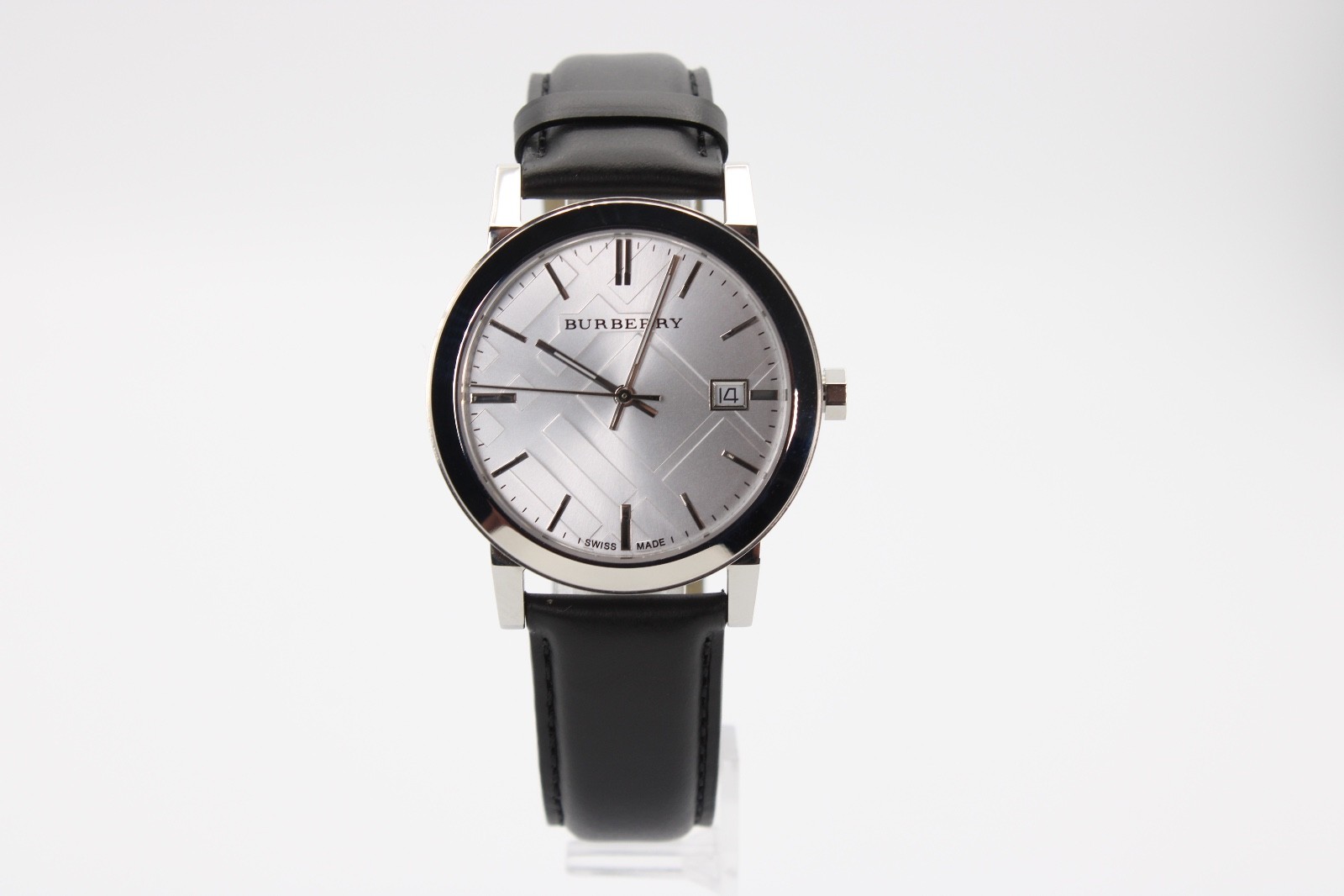 BURBERRY The City 38mmBU9008 Silver Dial Black Leather Strap
