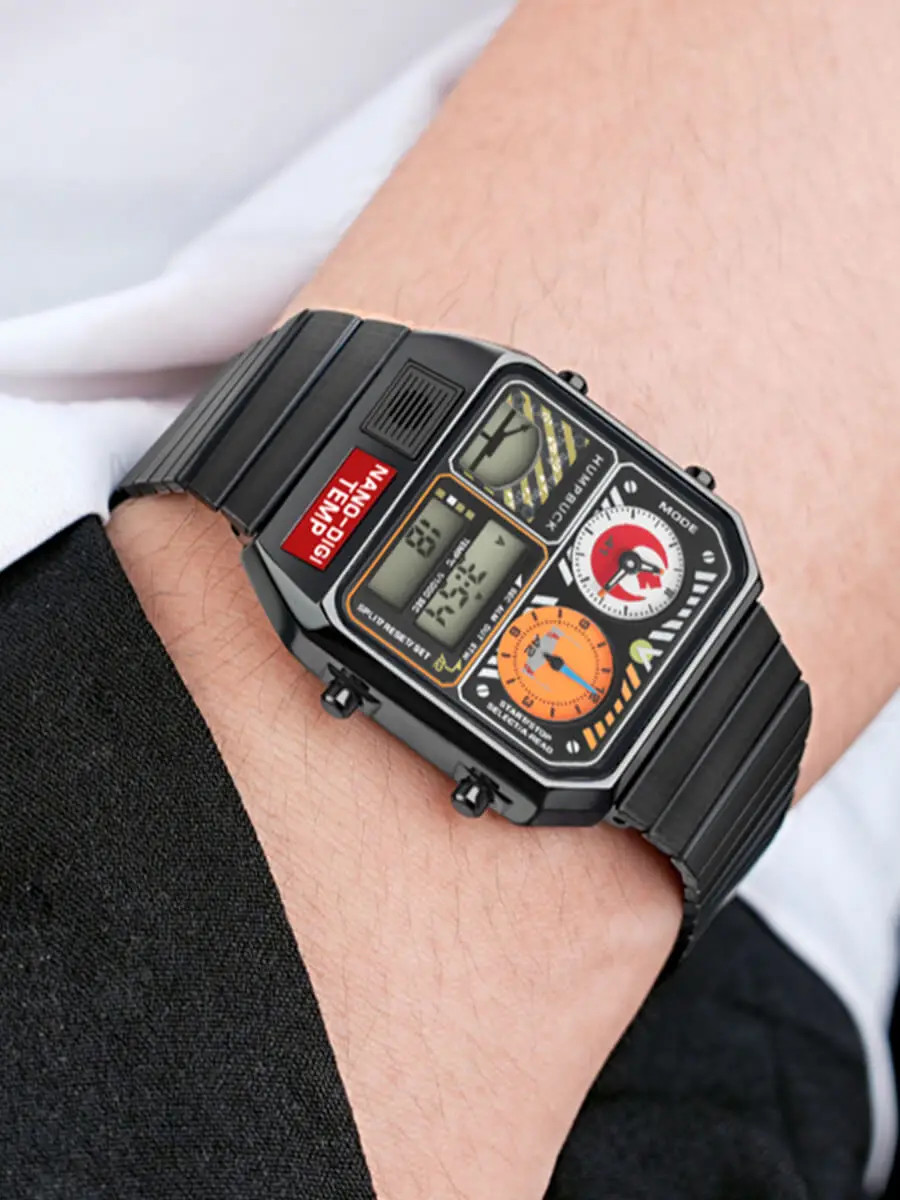 Classic Steel Men’s LED Watch – Digital Display, Temperature & Calendar