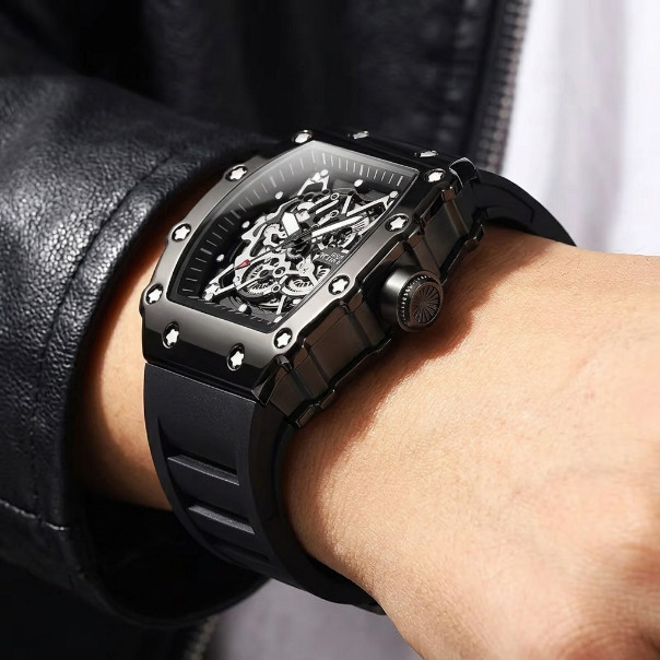 The Chronos Elite Luxury Sport Watch – Dark Urban Style – Tonneau Barrel Design