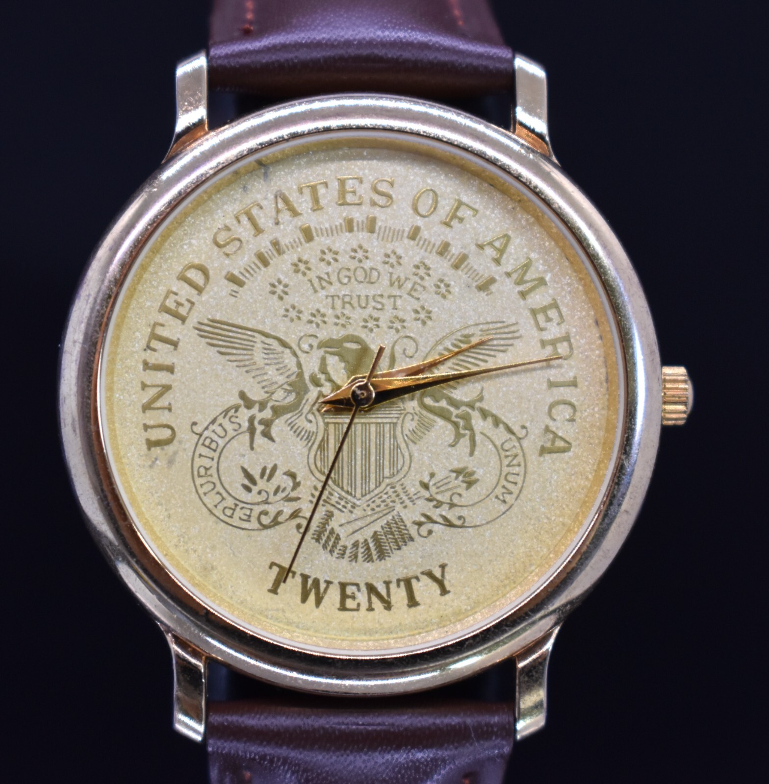 Vtg United States of America TWENTY Watch Men Coin Style NEW BATTERY & BAND