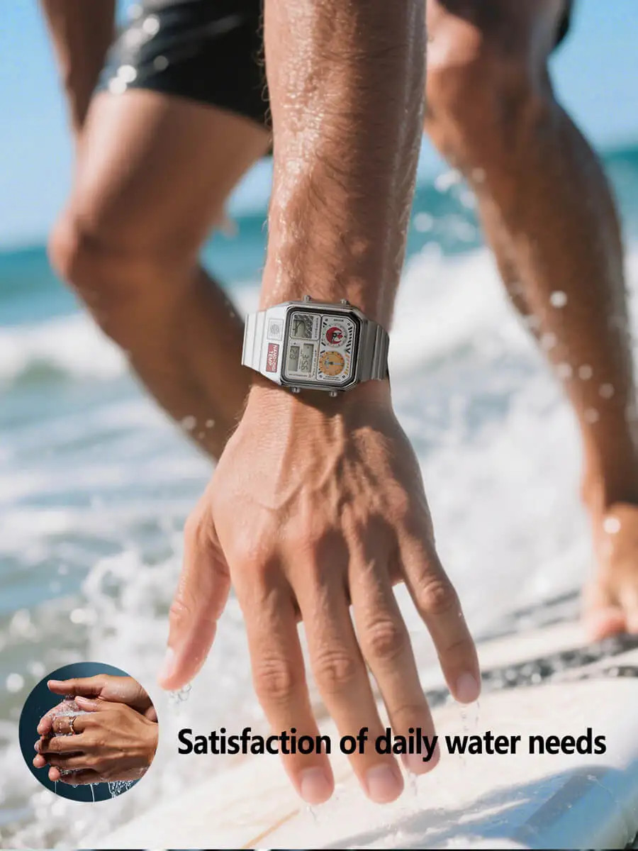 Classic Steel Men’s LED Watch – Digital Display, Temperature & Calendar
