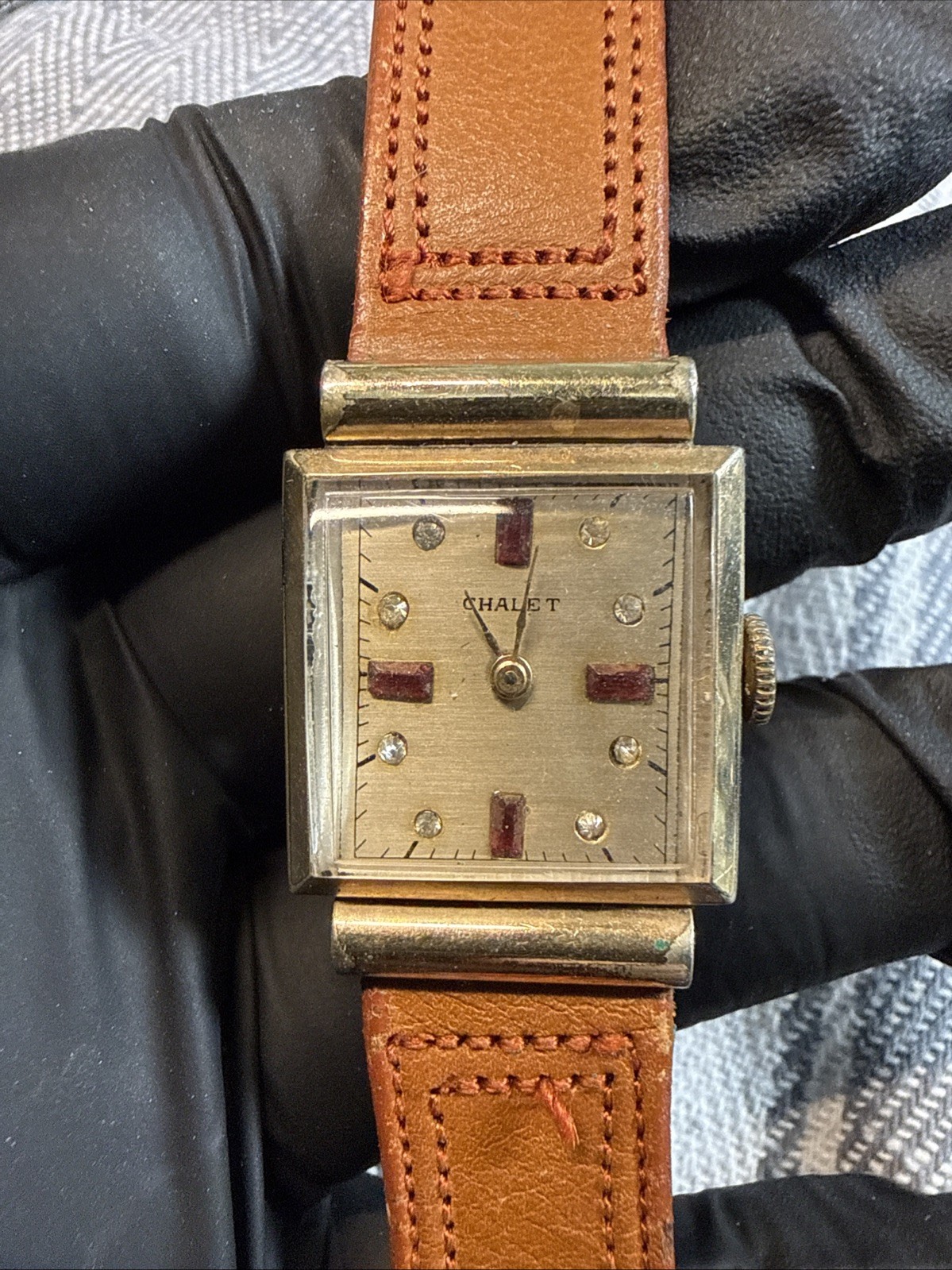Vintage Chalet Ruby Diamond Wrist Watch 17 Jewel Mechanical Swiss Rare 10k RGP
