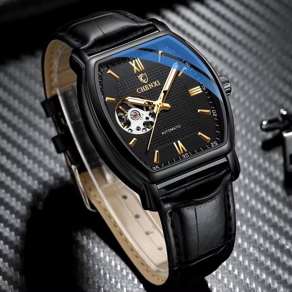 CHENXI Men Mechanical Watch Automatic Leather Rectangle Business Male Wristwatch