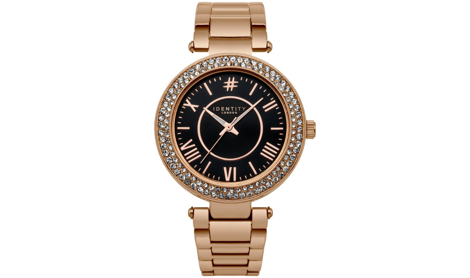 Identity Rose Black Dial Stone Set Bracelet Watch New