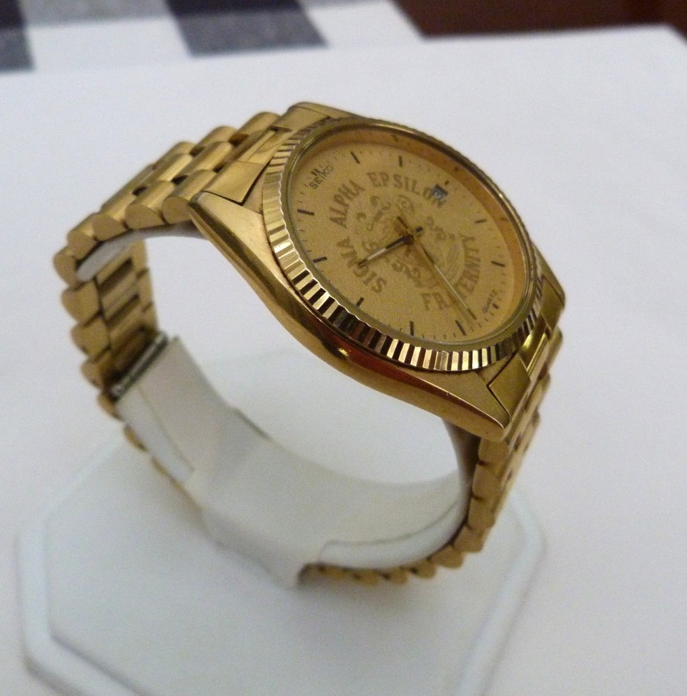 RARE VTG 1988 SEIKO SIGMA ALPHA EPSILON FRATERNITY 5Y23-8A69 GOLDTONE MENS WATCH