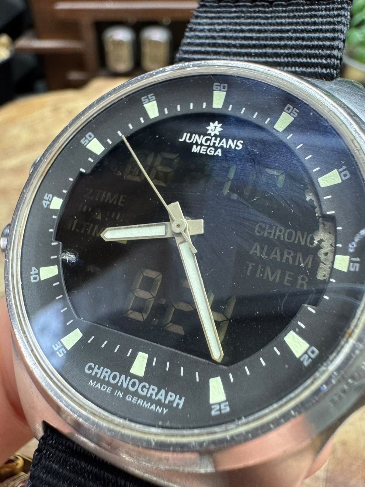 Vintage Junghans Mega Chronograph Radio Controlled Alarm Timer Watch Germany 44m