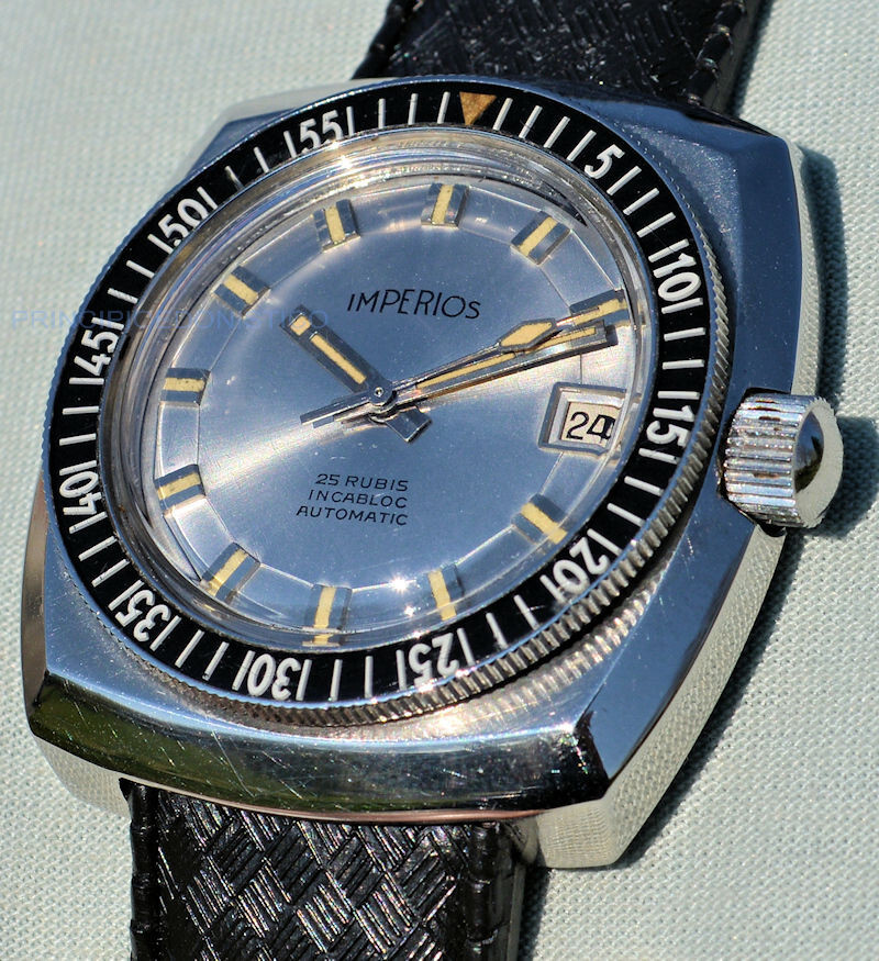 Rare Imperios Diver Sub 150Mt Steel Watch Bakelite Bezel Screw Crown