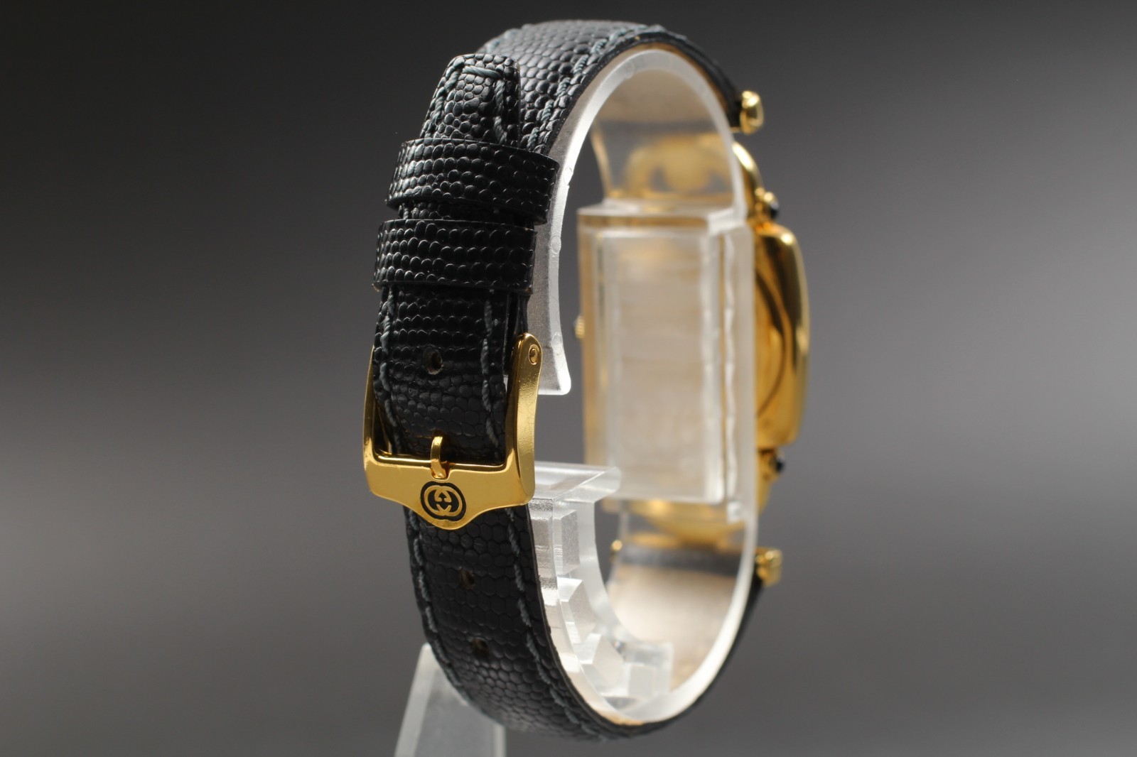【Near MINT /Box】 Gucci Horsebit 6300L Gold Black Leather Ladies Watch from JAPAN