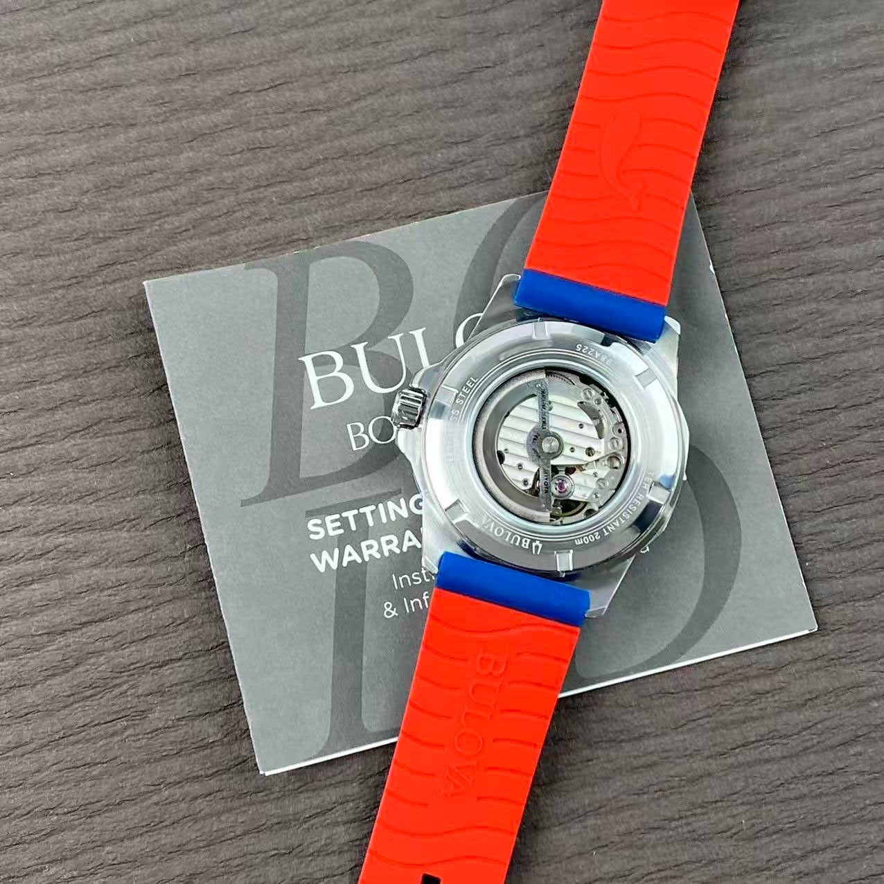 Bulova Marine Star 98A225 Men’s Automatic Watch Blue Rubber Strap New With Box