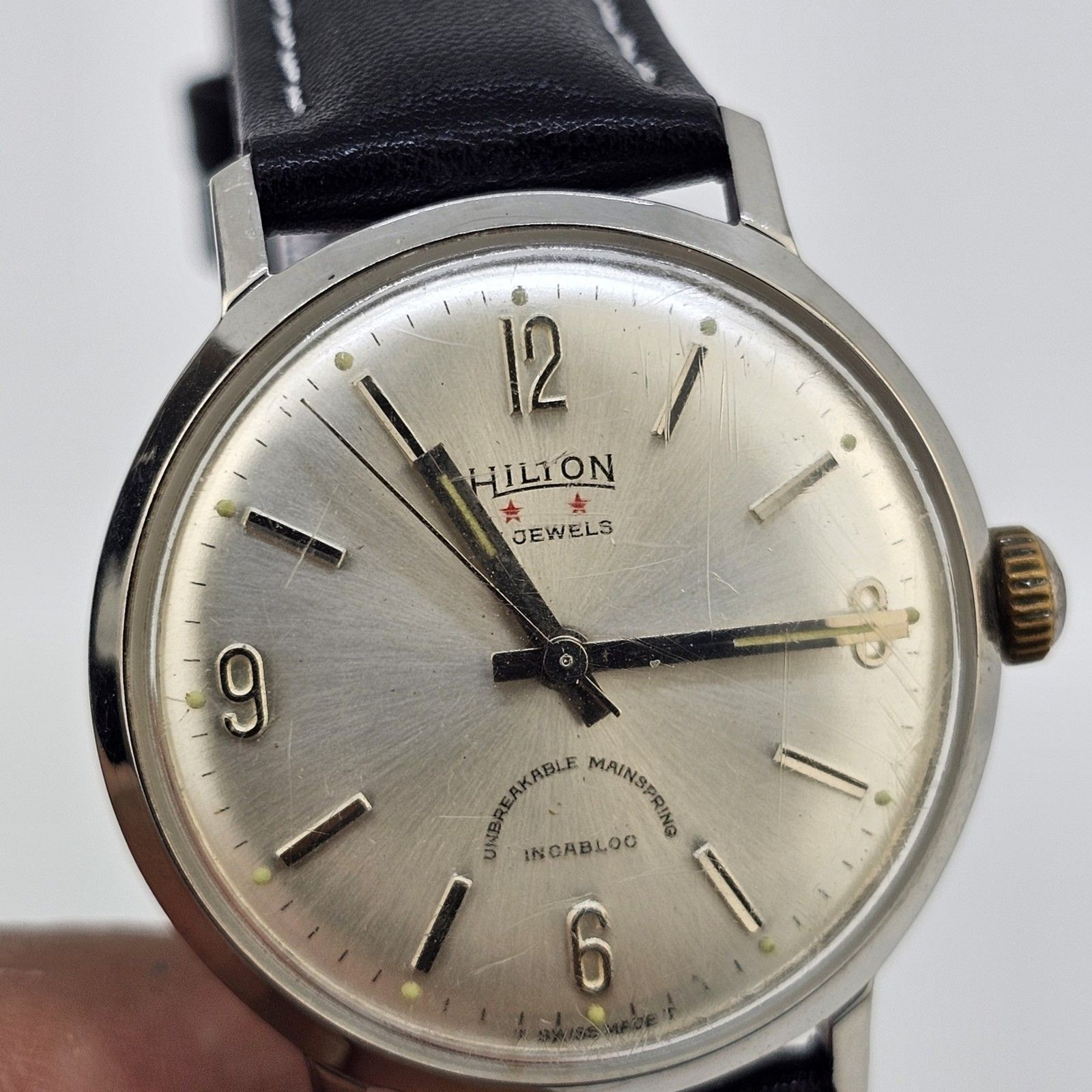 VTG Hilton Automatic Men’s Watch 34MM Gray Dial Swiss New Black Leather Bands