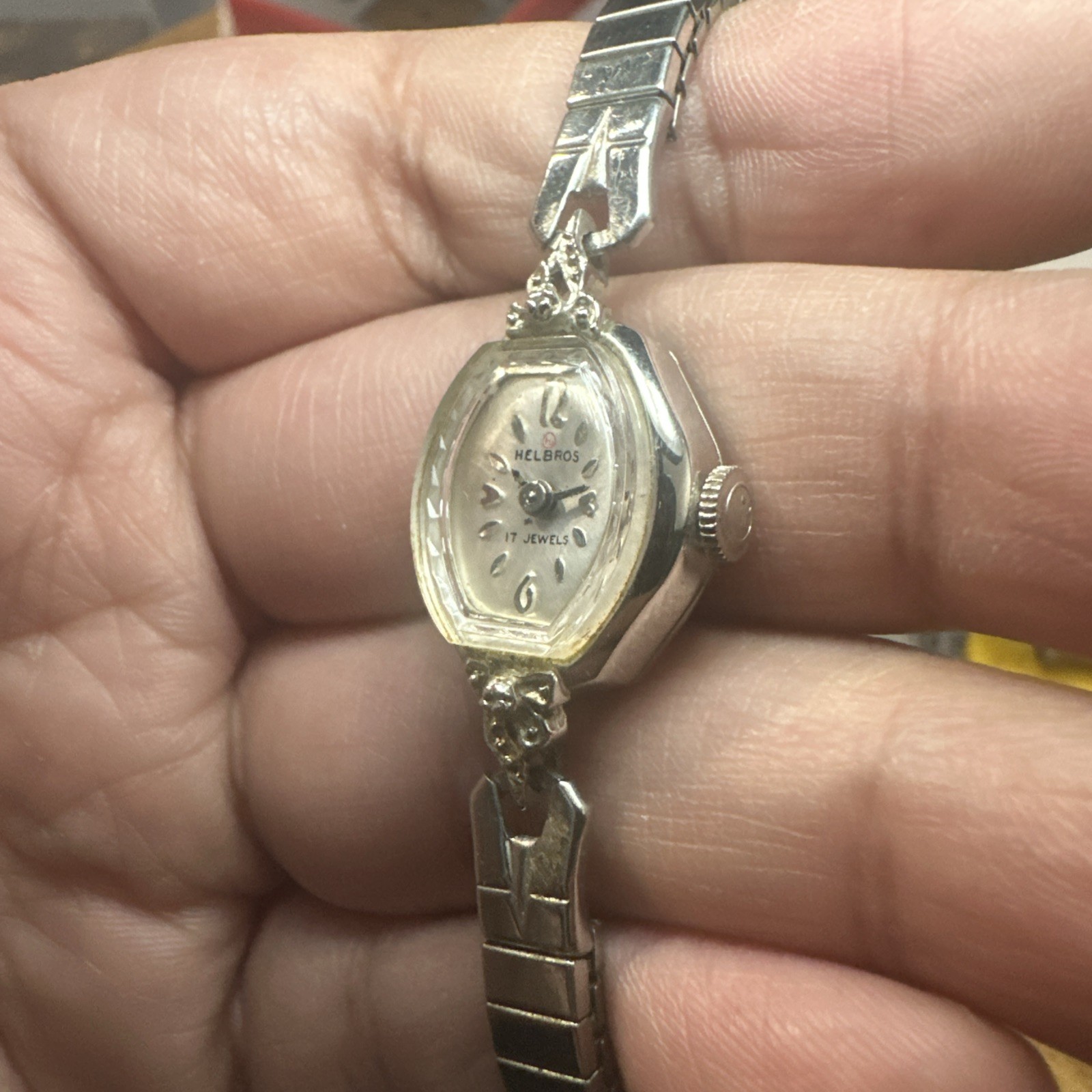 Working Vintage Helbros 17 Jewels Women’s Manual Wind Silver Tone 17mm Runs Read