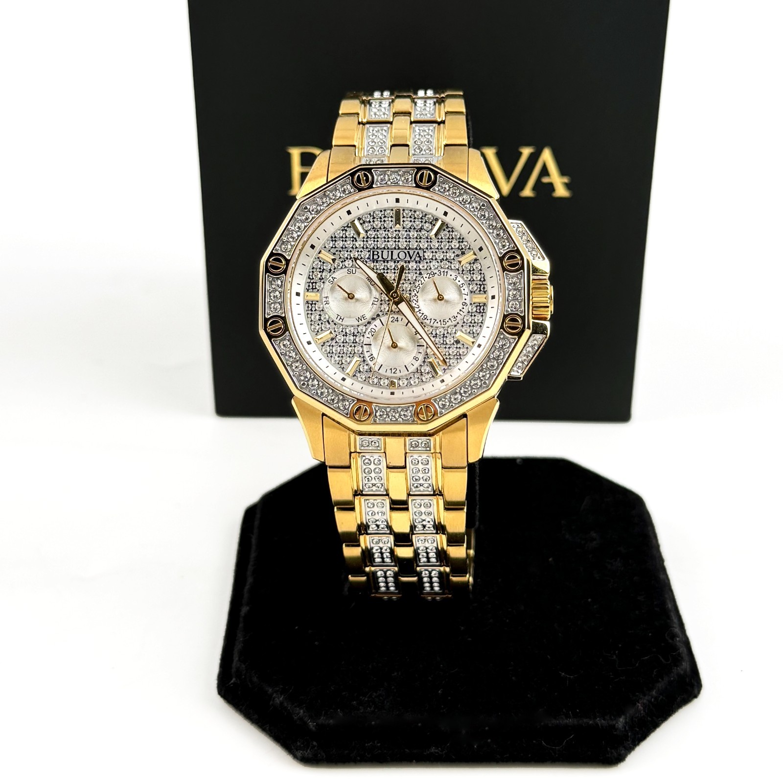 Bulova Crystal Octava 98C126 Quartz Gold SilverDial Stainless Men’s Watch 41.5mm