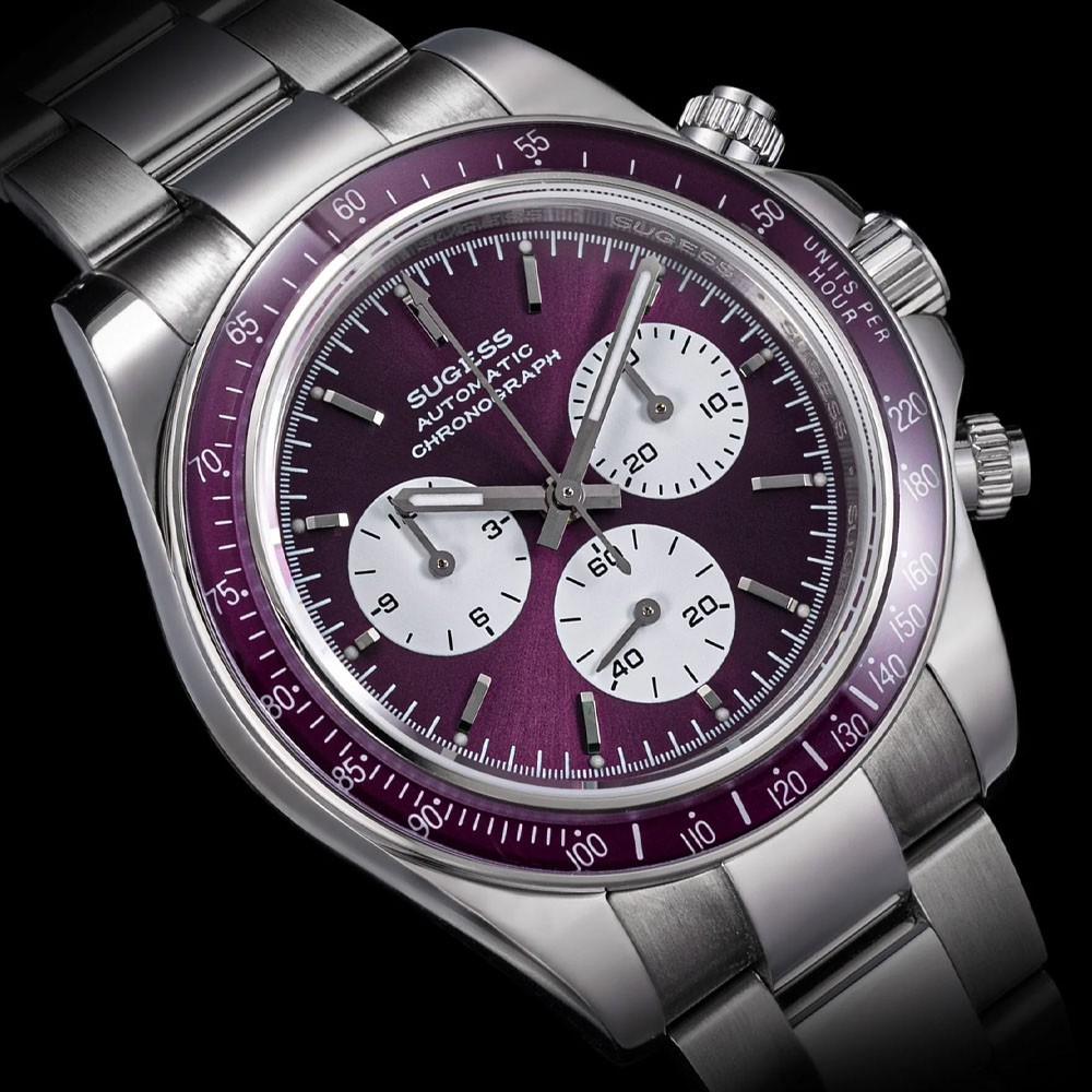 Sugess S473 Chronograph Automatic Steel Purple White Sapphire Men’s Watch
