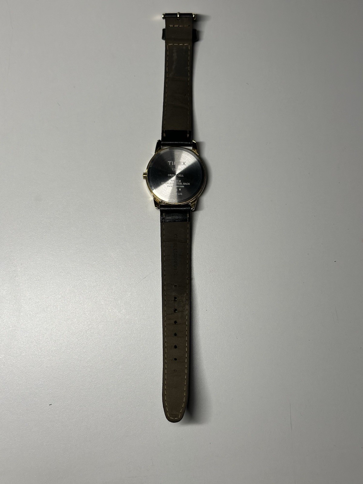 TIMEX Gold Indiglo Men’s Watch Round White Dial Black leather.