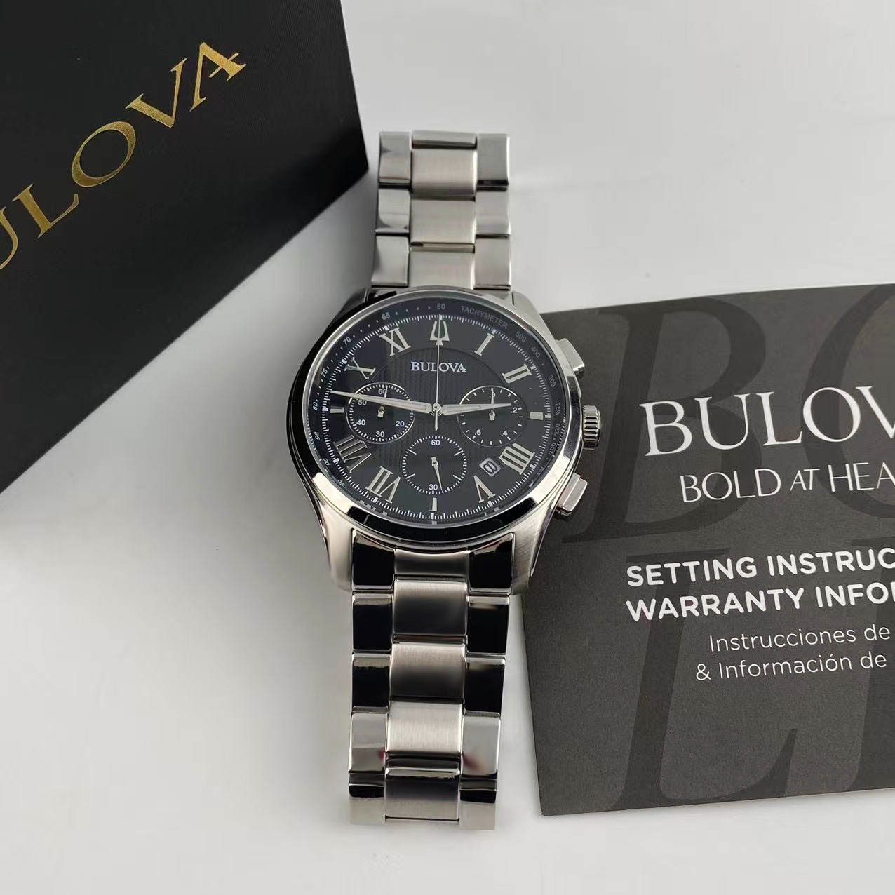 Bulova 96B288 Men’s Wilton Chronograph Quartz Watch Black Dial Stainless Steel
