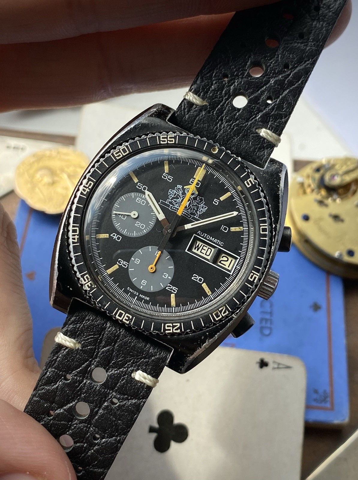 1974 Lemania Chronograph 5012 Philip Morris McLaren F1 team watch Aluminium PVD