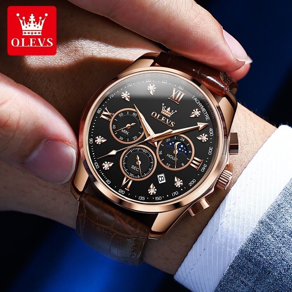 OLEVS Man’s Watch Chronograph Diamond Date Moon Phases Waterproof Wristwatches