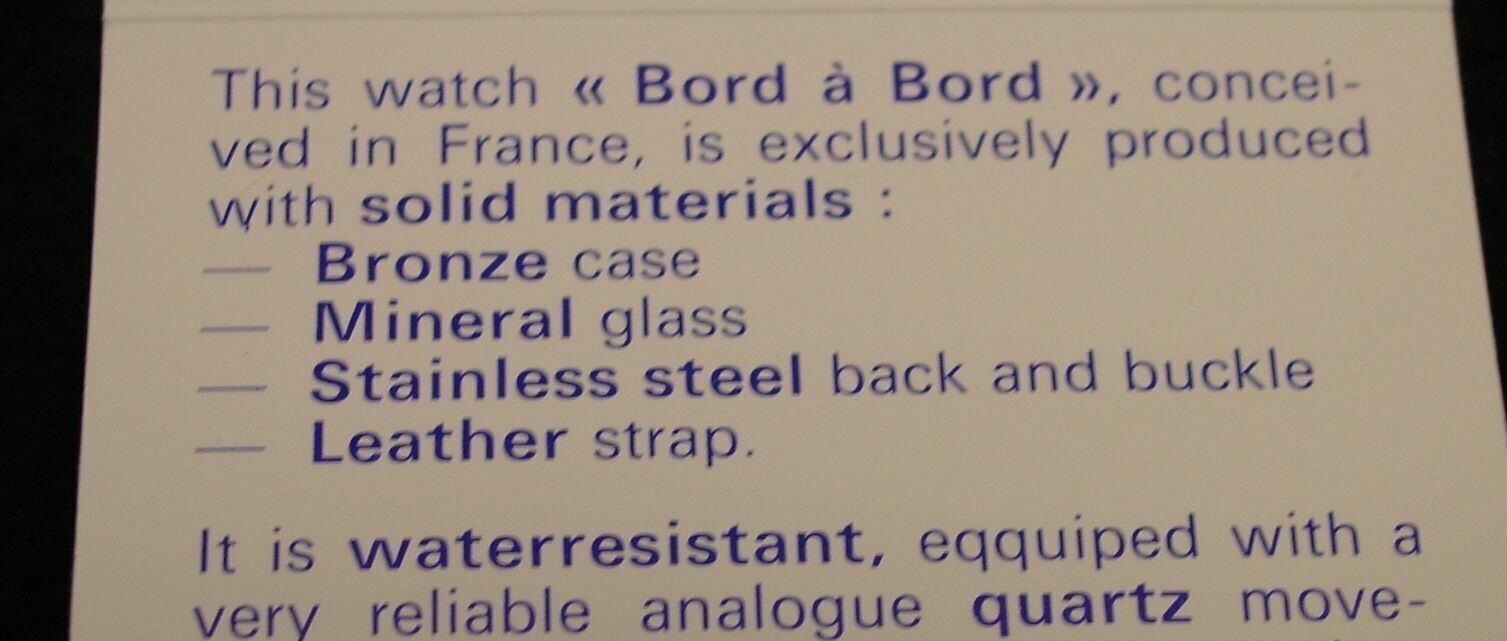 Wristwatch Bord a’ Bord Uni-Sex Bronze Genuine Leather NOS 1980s France