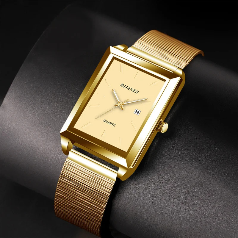 2023 Men’s Rectangle Stainless Steel Mesh Quartz Casual Wrist Watch