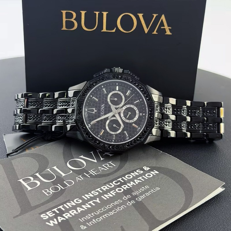 Men Bulova Octava Crystal Black Dial Chronograph 98C134 Quartz New Watch 41.5mm