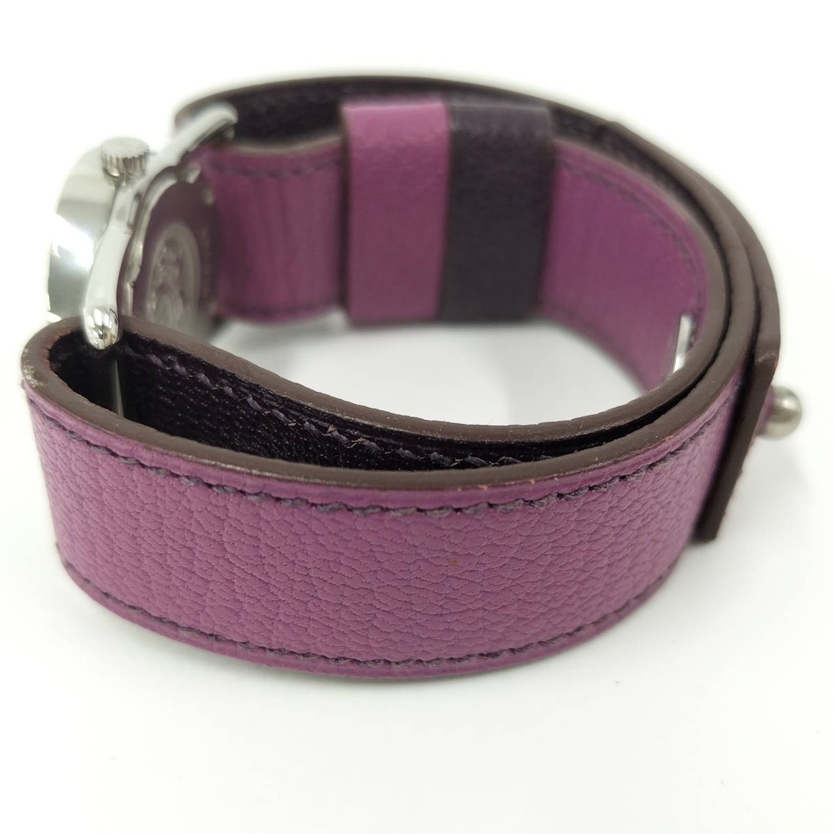 [B1R] Hermes Valenica Watch Ladies Leather Purple Strap White Dial [x8s]