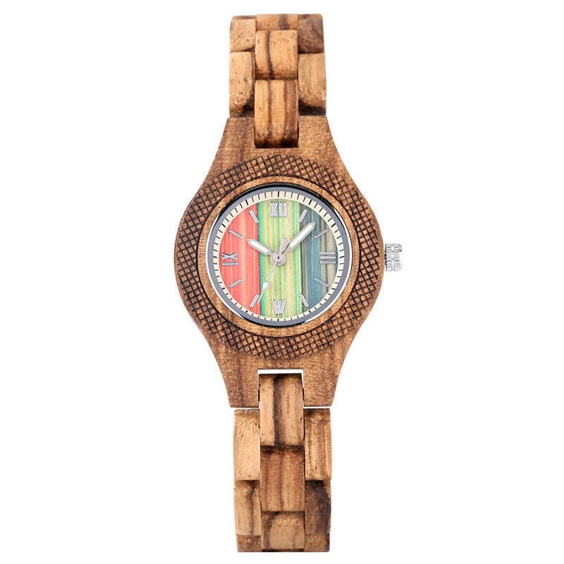 Mutil Color Dial Natural Wood Watch Folding Clasp Wristwatch Gift Idea For Women