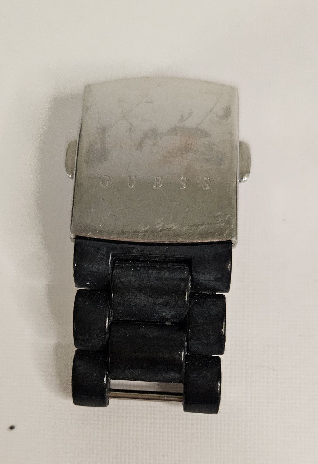 GUESS Women’s Analog Quartz Watch 100m Silver Dial Gem Bezel Black Rubber