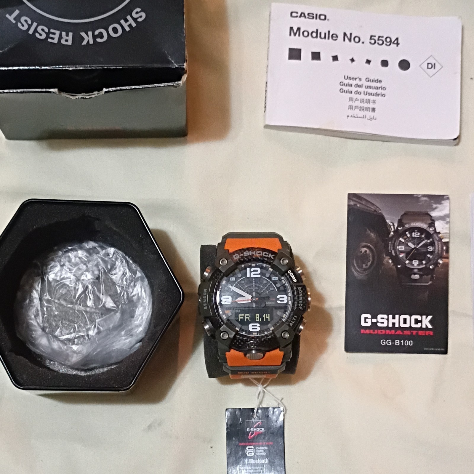 Casio G-SHOCK Mudmaster GG-B100 Bluetooth Carbon Quad 200m Orange/Black