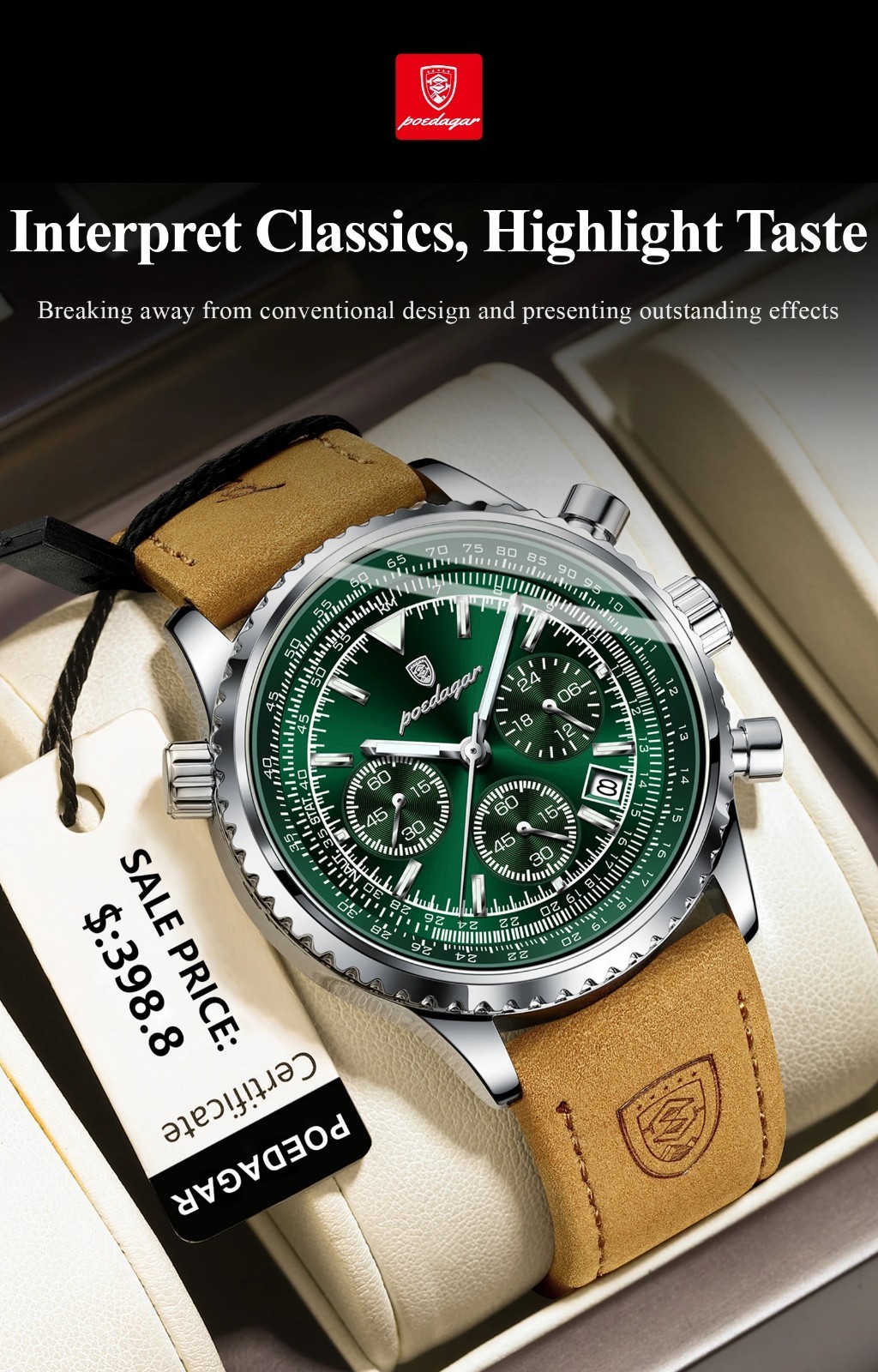 Men Luxury Quartz Watch Waterproof Chronograph Leather Birthday Perfect Gift