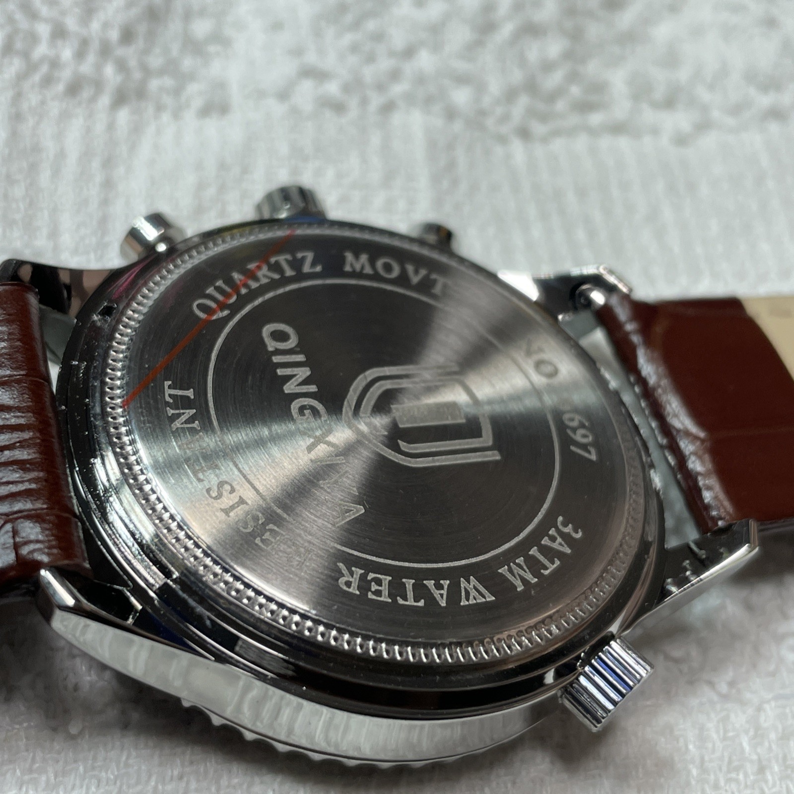 43MM QINGXIYA Men’s Chronograph Watch Leather Strap Tested USA ships