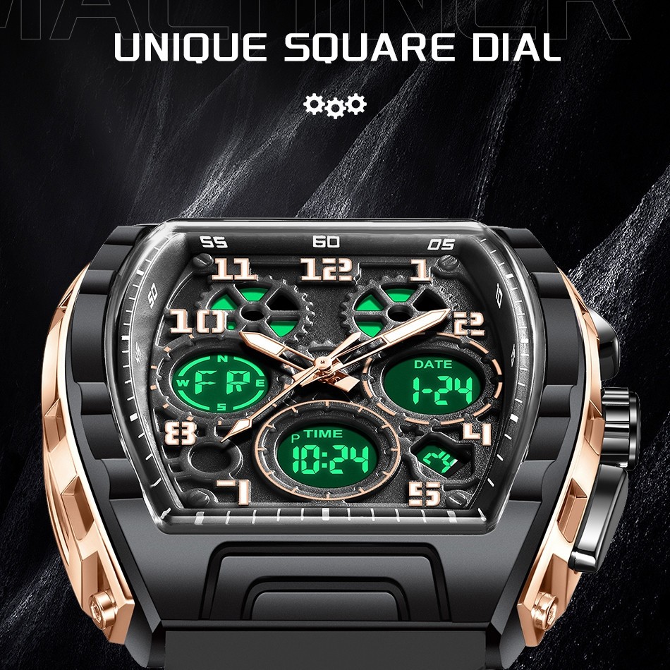 Men Watch Quartz Rectangle Date Chronograph Waterproof Male Sports Wristwatch