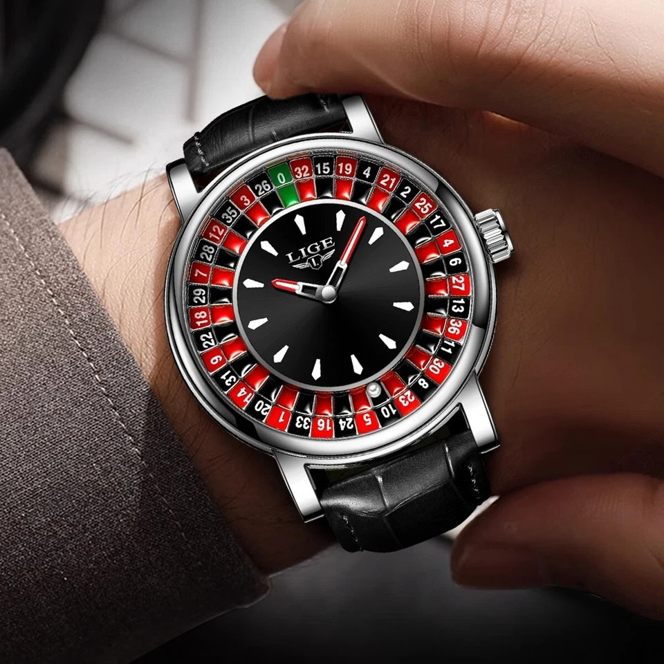LIGE Mens Watch Quartz Chronograph Leather Strap Luminous Luxury Man Wristwatch