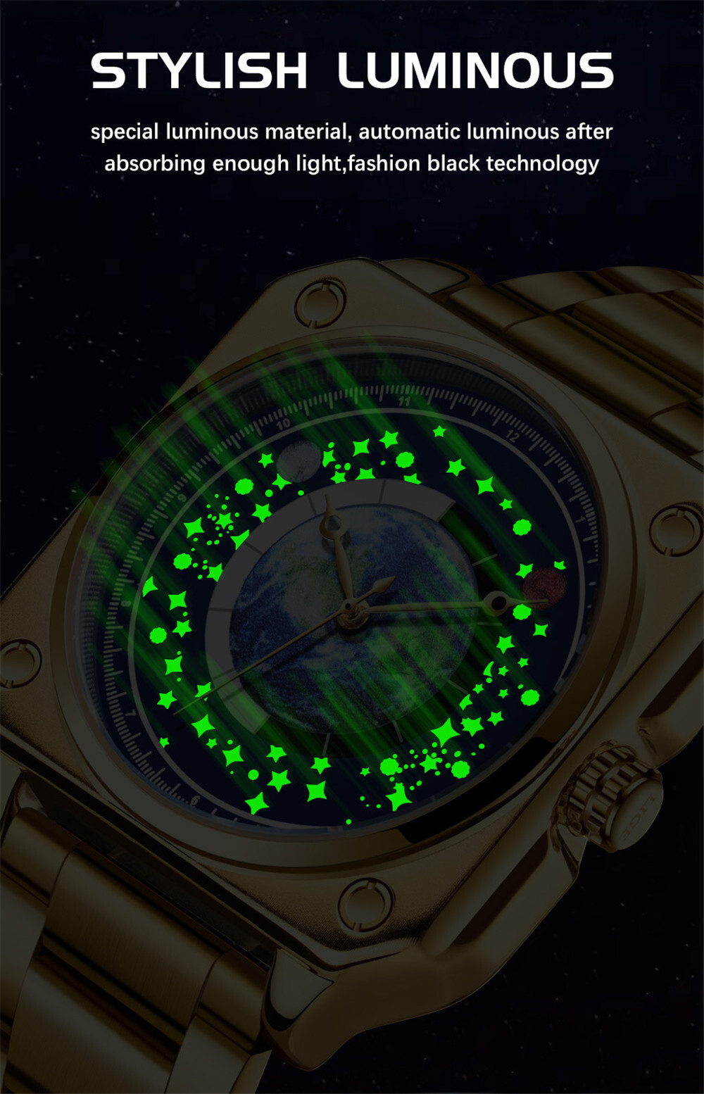 LIGE Men’s Sport Quartz Watch Stainless Steel Square Luminous Wristwatch as Gift