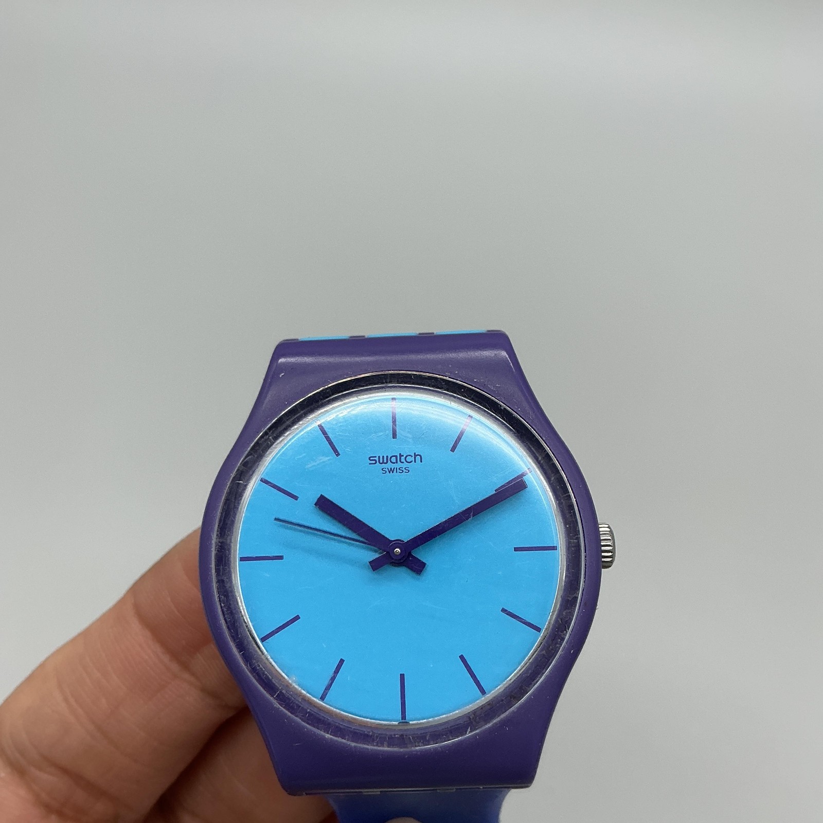 Swatch Mixed Up GV128 Mens Watch 34mm Blue Purple Swiss Made New Battery