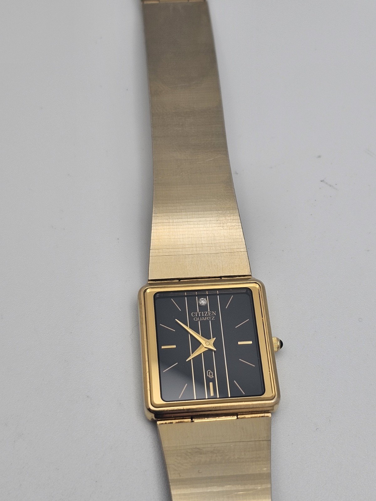 Vintage Rare 1985 Citizen CQ Men Analog Watch 2820-265742 Y Pinstripe Black Dial