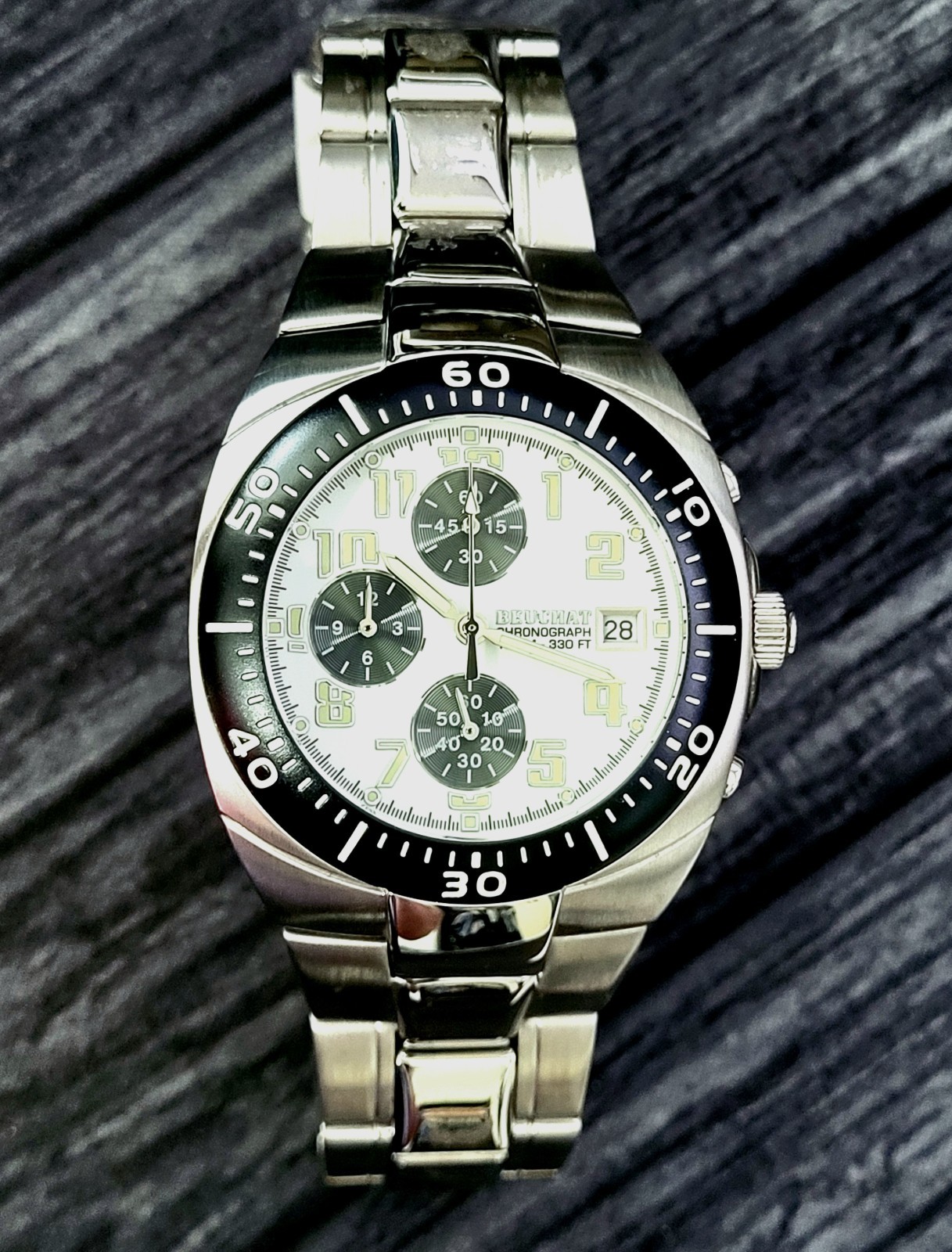 Beuchat Swiss Chrono Watch 100M Mens Watch Box & Papers