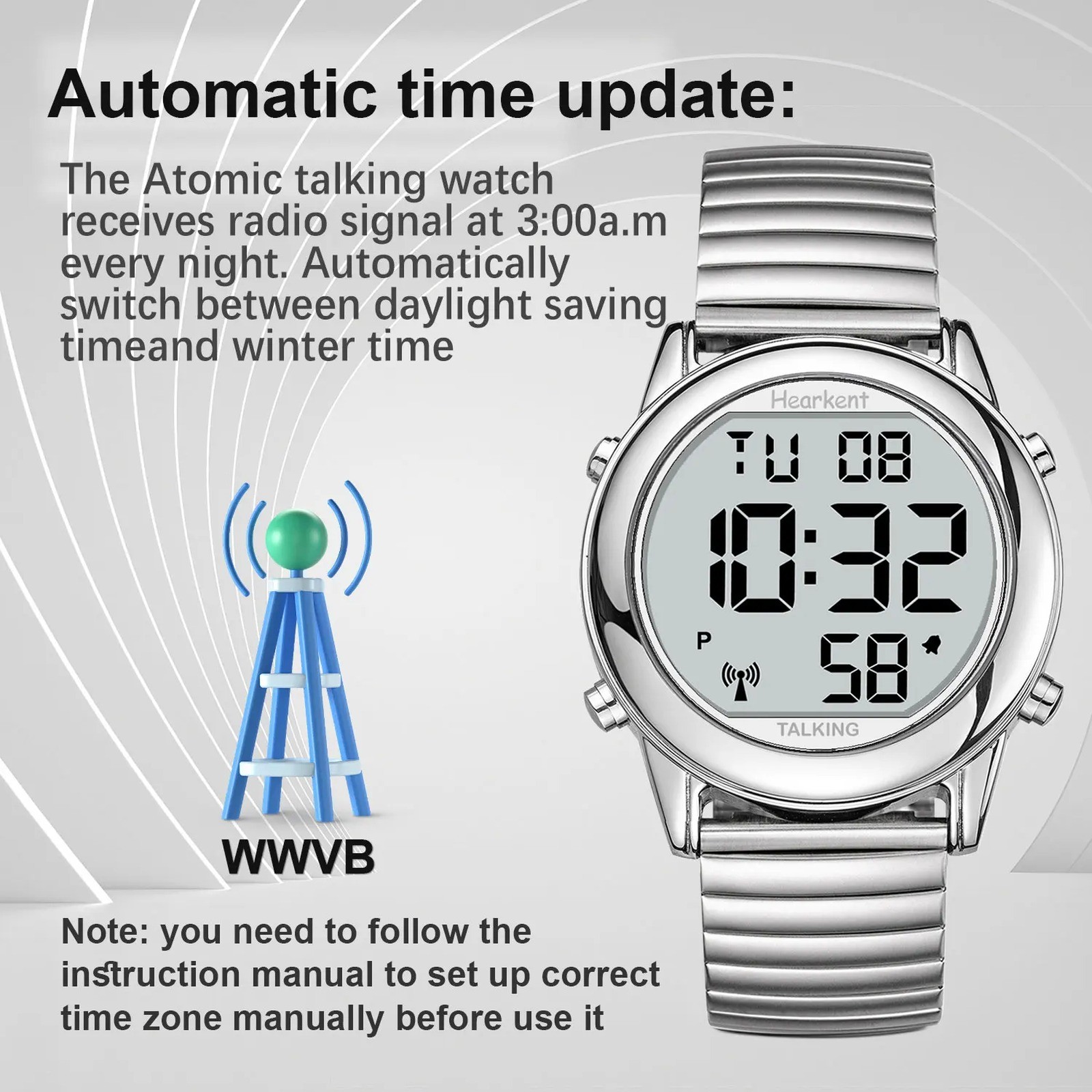 Hearkent Atomic Talking Watch for Blind Elderly Men – Radio Controlled Alarm