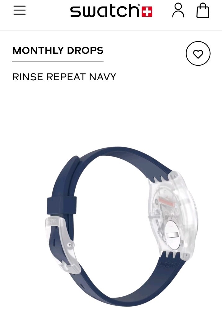 Swatch “RINSE REPEAT NAVY” analog blue/clear biobased plastic dated watch