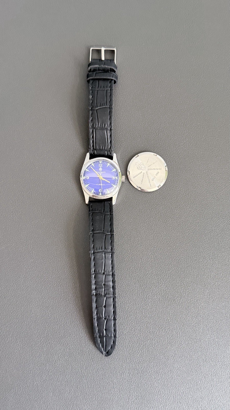 Vintage Henri Sandoz & Fils 17 Jewels Blue Dial Mens Watch Swiss Made