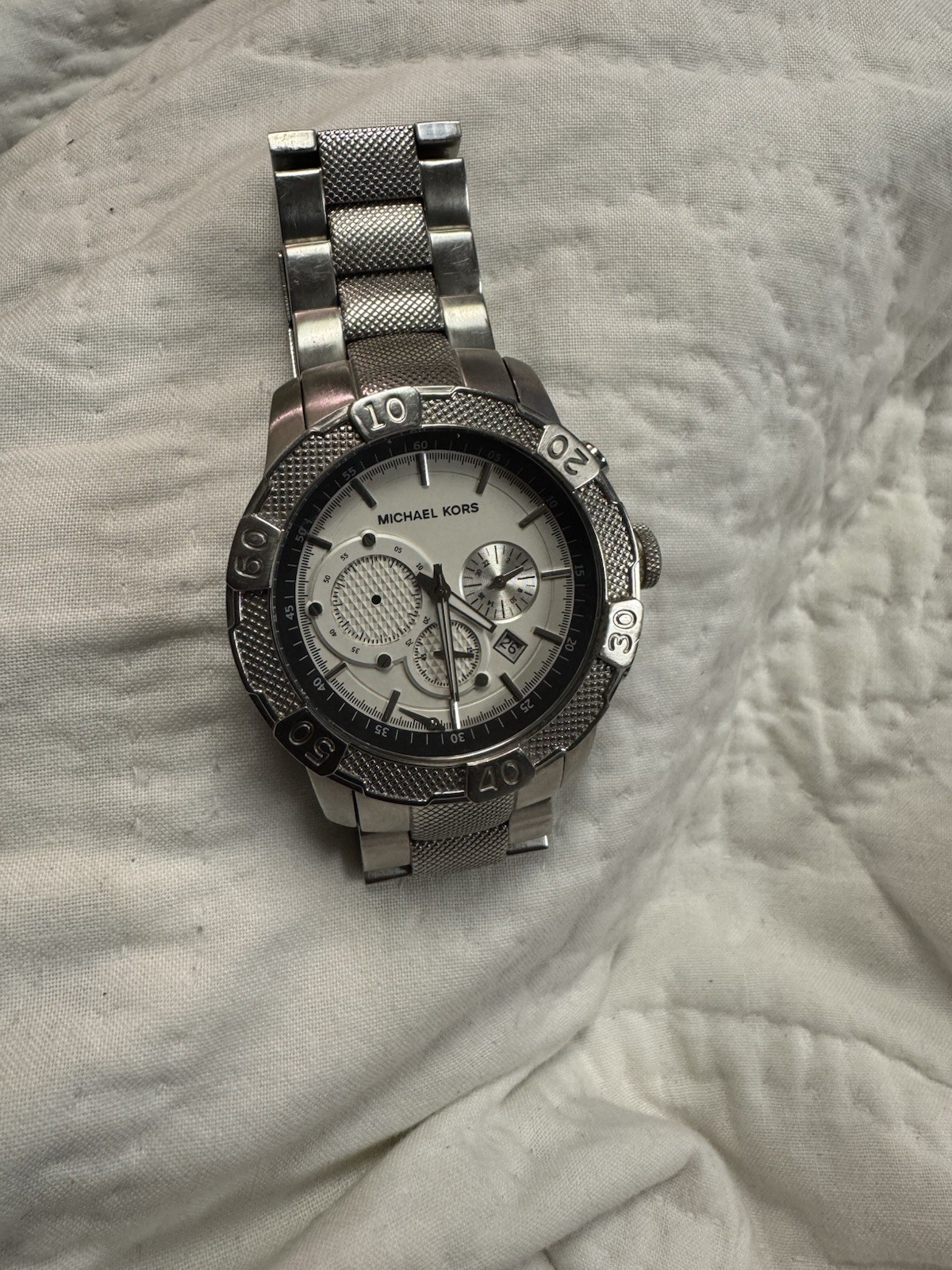 Michael Kors MK-8078 Chronograph Date Quartz 45mm Silver Bracelet 100m