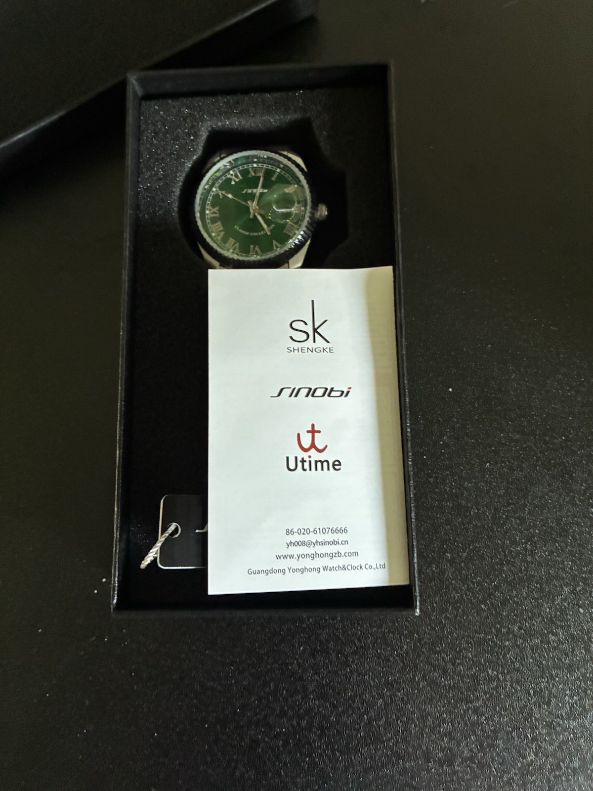 Sinobi Classic Collection Men’s Quartz Watch Green Dial Roman Numerals Box
