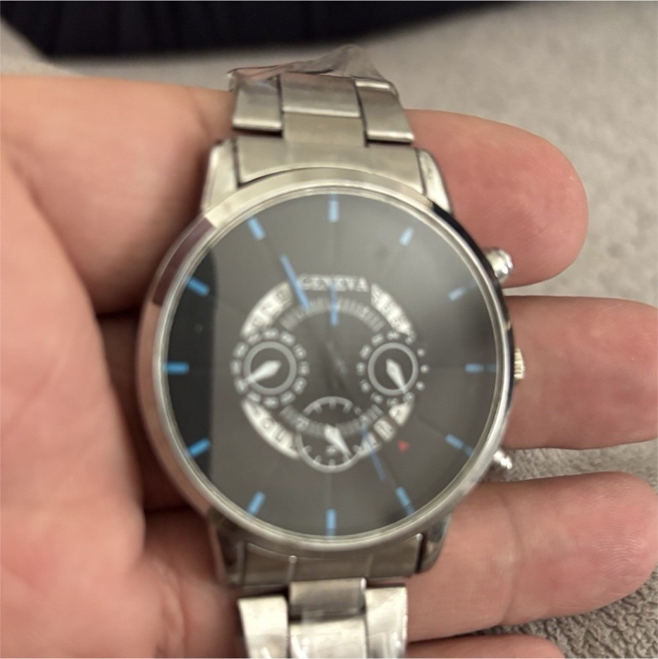 Geneva Men’s Analog Metal Dress Watch Silver Band Black Dial Stick Indexes